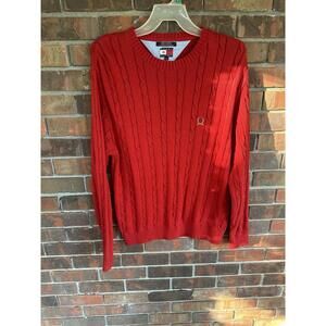 VINTAGE Tommy Hilfiger Heavy Knit Red Crest Logo Sweater- Men’s XL